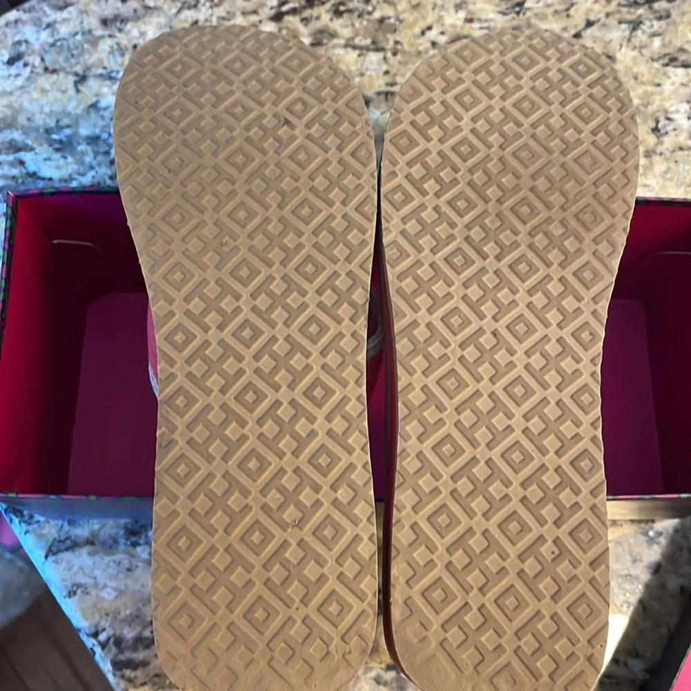 Tory Burch Pink and Tan Flip Flop Sandals